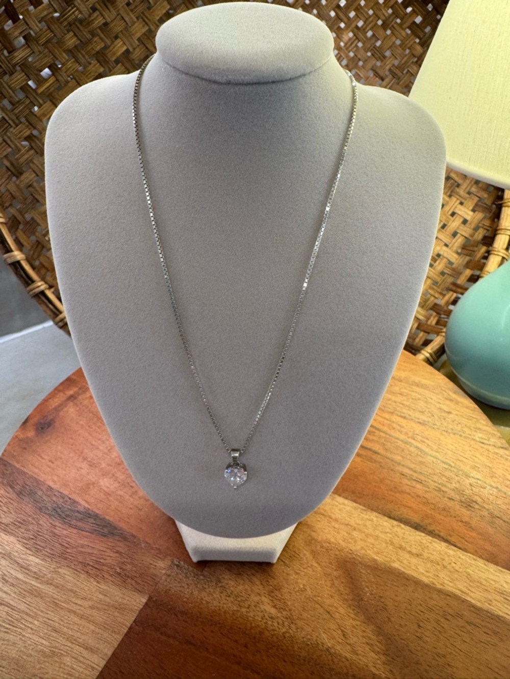 Disney Sterling Silver Necklace with Clear Heart Pendant 16 Inches